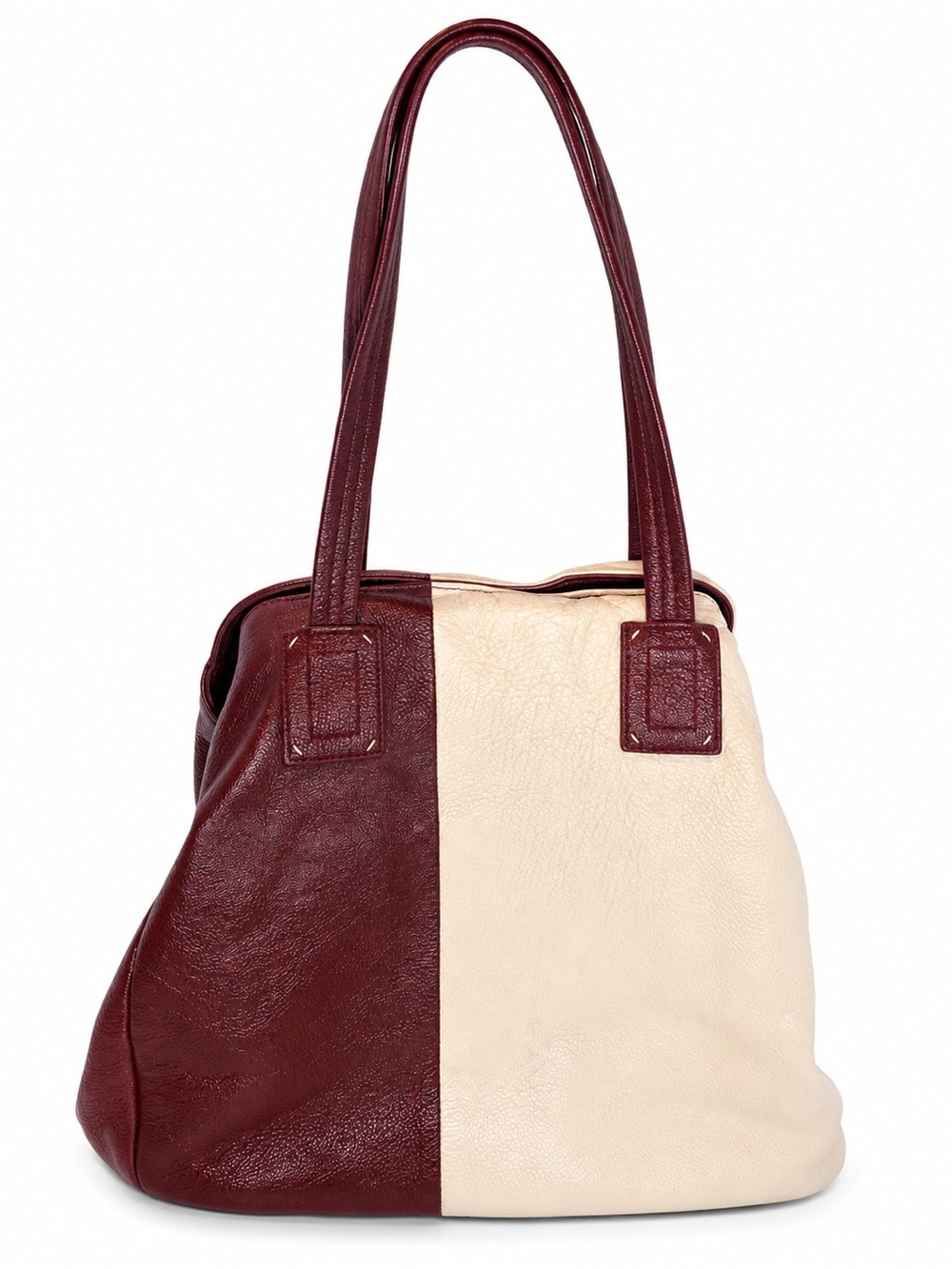 Splendid Large Colorblock Leather Tote Shoulder Bag Burgundy Cream Discontinued - Picture 4 of 15